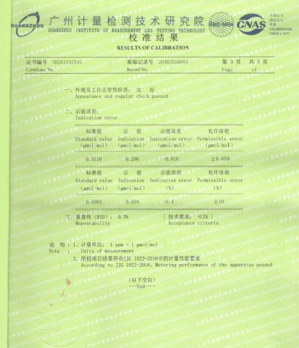 甲醛檢測儀標(biāo)定校準(zhǔn)報(bào)告